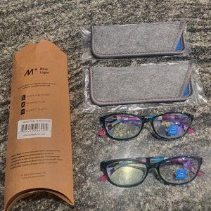 Blue light Reader Glasses 2 Pack with 2 Cases NEW! Abigail by M+ +0.00